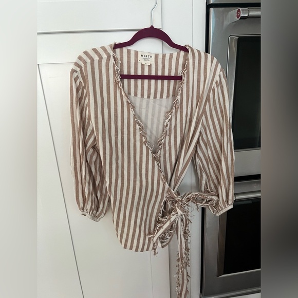 Mirth handmade  Khadi  wrap top taupe stripe - Picture 3 of 6